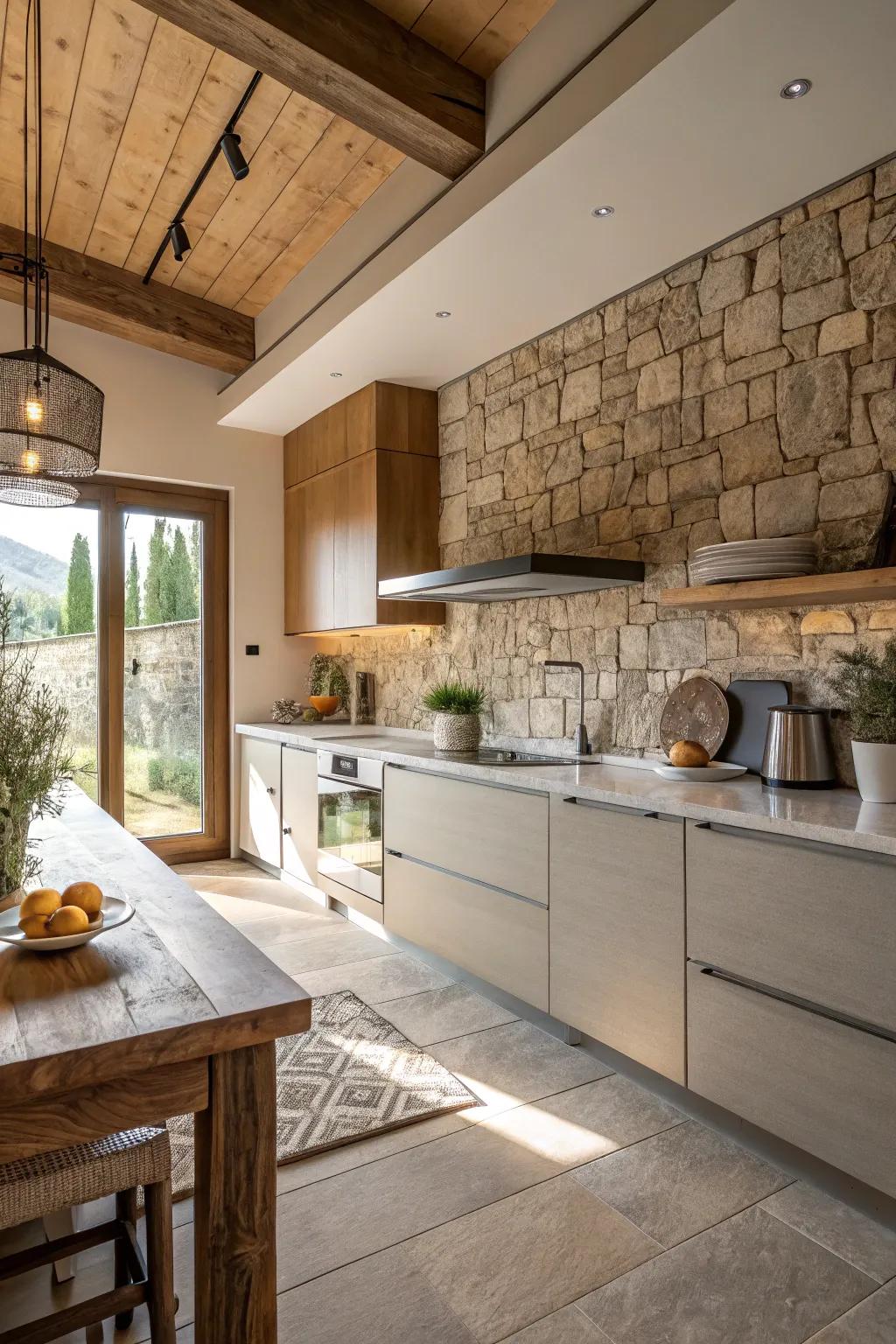 Layered surfaces introduce depth and richness to the kitchen's aesthetic.