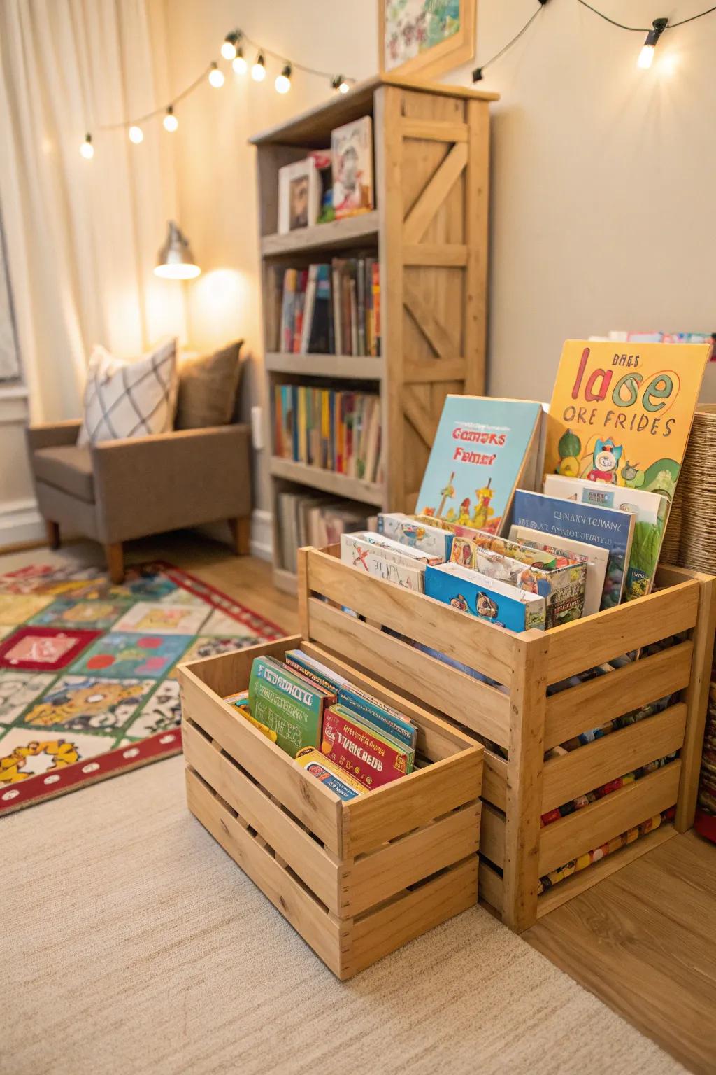 Adjustable storage is provided by stackable boxes.