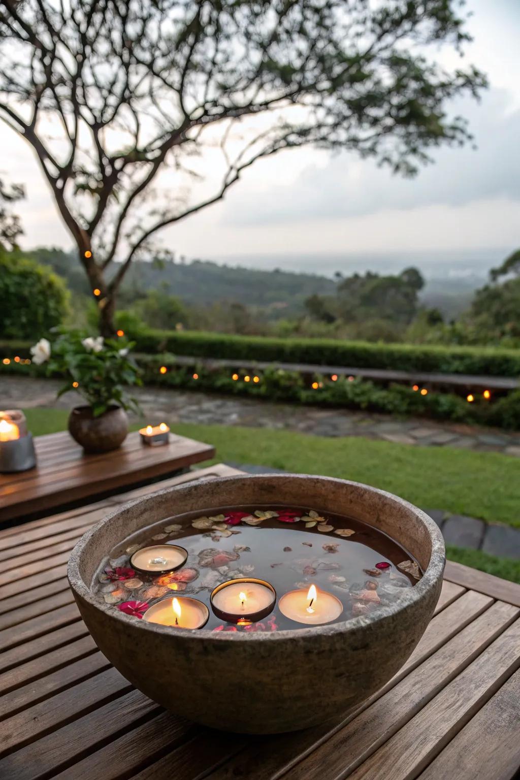 Water candles create a relaxing and elegant centerpiece.