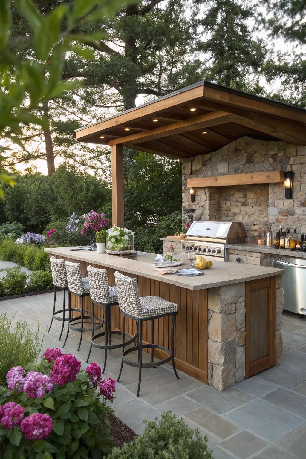 A built-in bar enhances social interactions.
