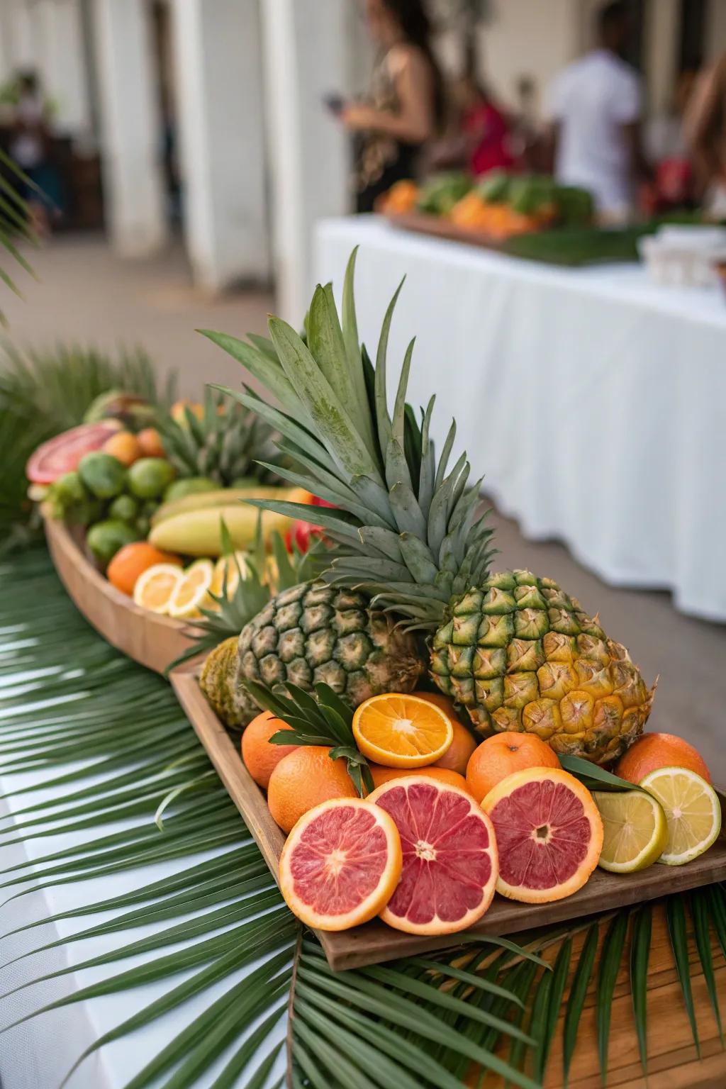 Produce introduces a lively and crisp element to frond centerpieces.
