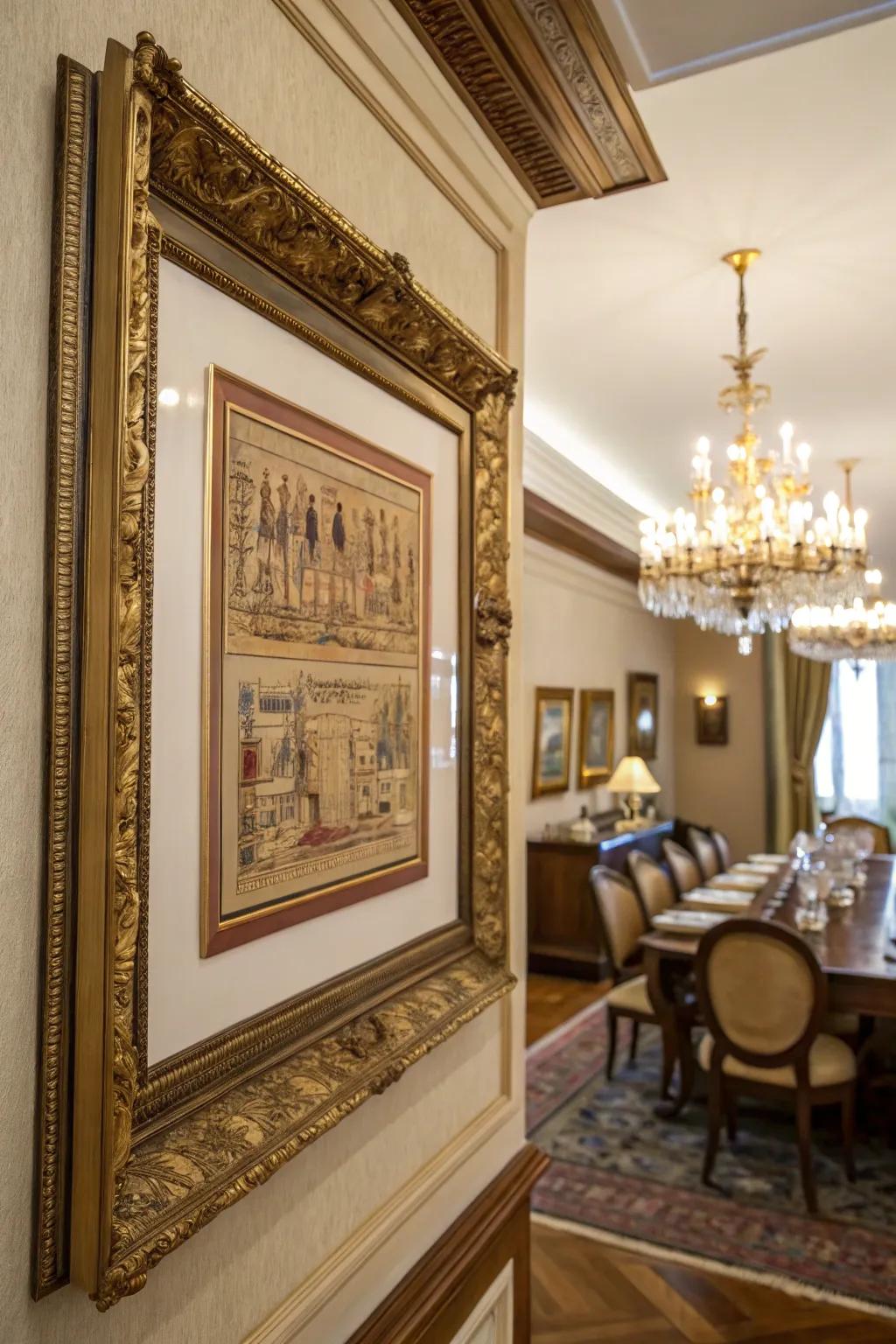 Vintage gold frames add a touch of elegance and luxury.