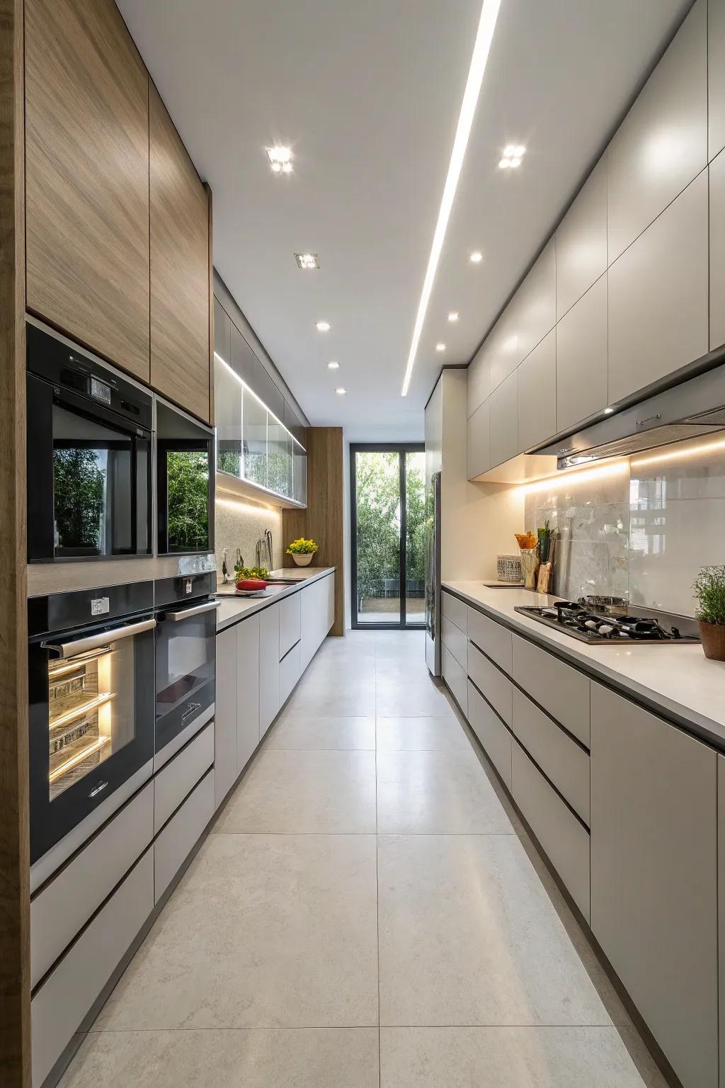 Combined appliances fashion a uniform kitchen design.