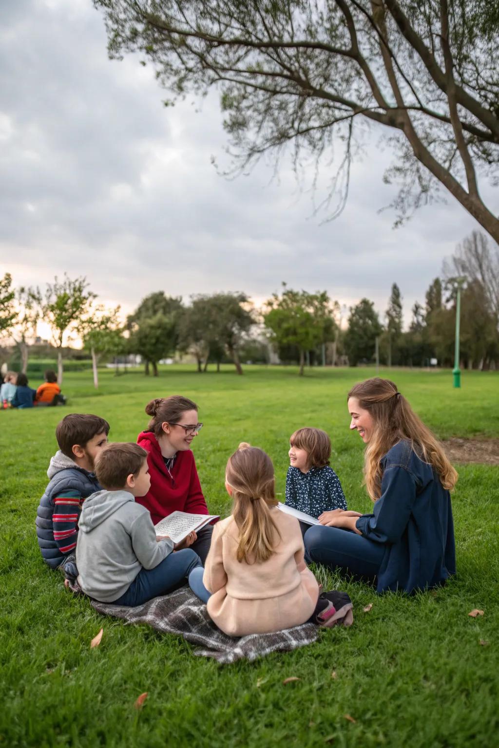 A storytelling circle fosters creativity and connection.