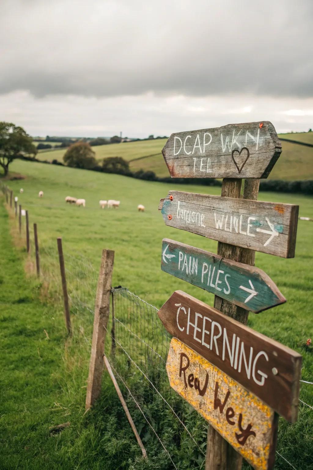 Visitors guided by rustic wooden signage.