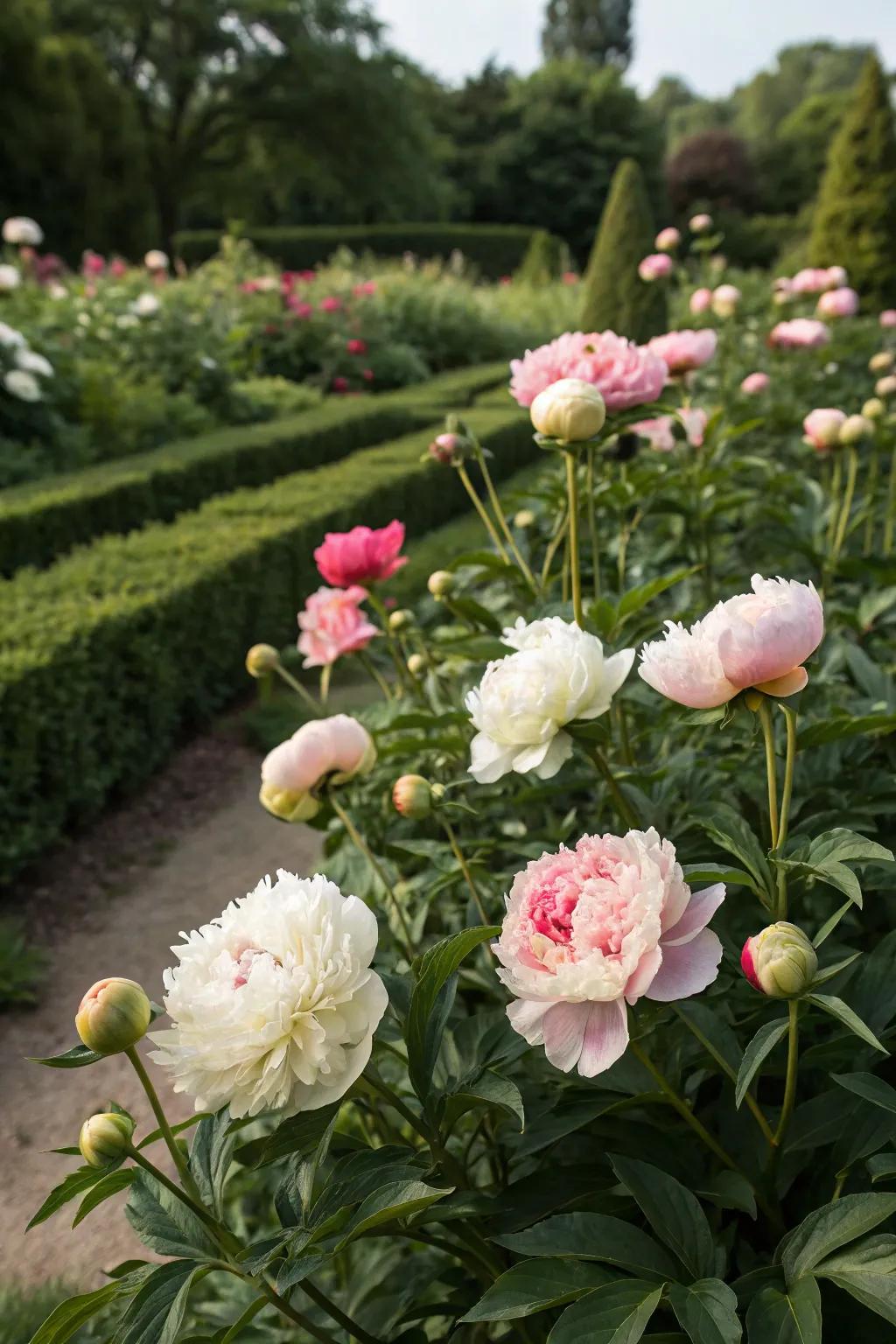A sequential peony showcase guarantees continuous garden vibrancy.