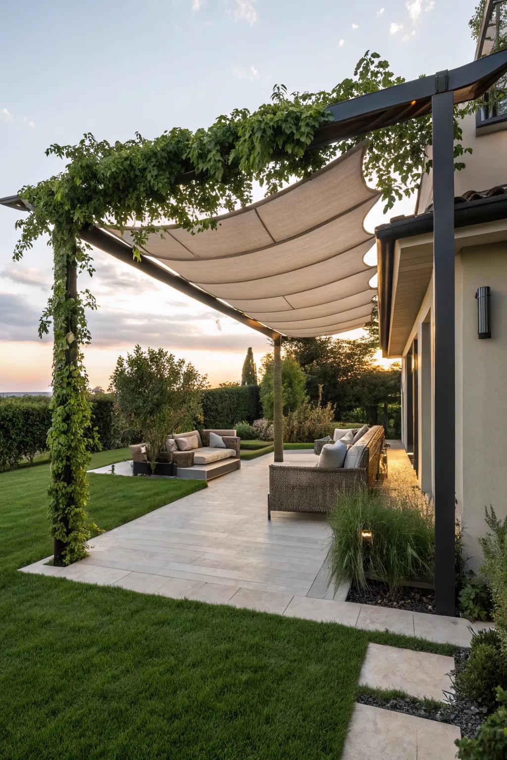 Get style and simplicity with a fabric shade sail.