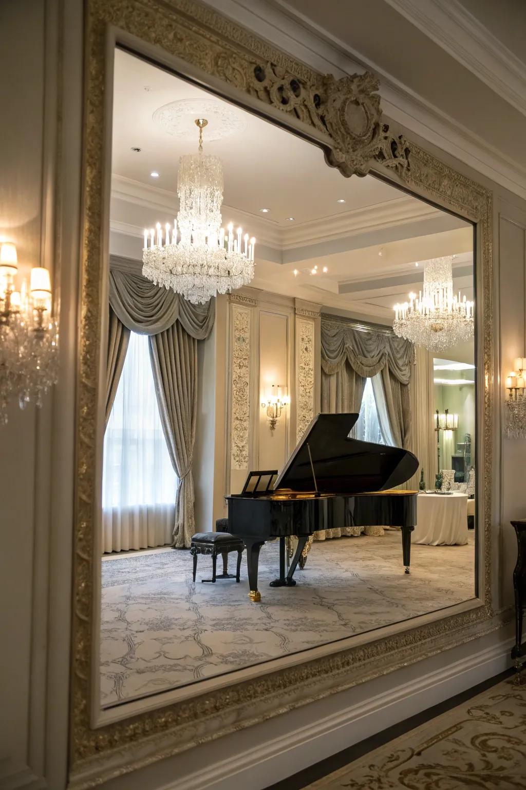 A reflector enhances spaciousness and charm in the piano space.
