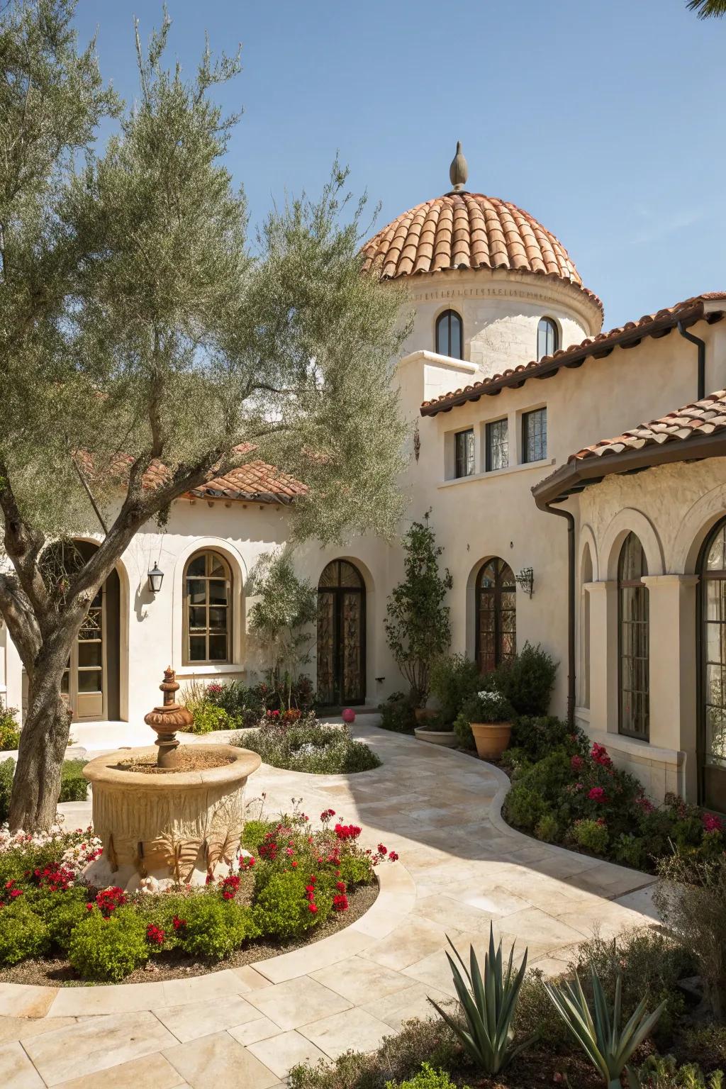 A Mediterranean villa with a terracotta cupola, radiating warmth and allure.