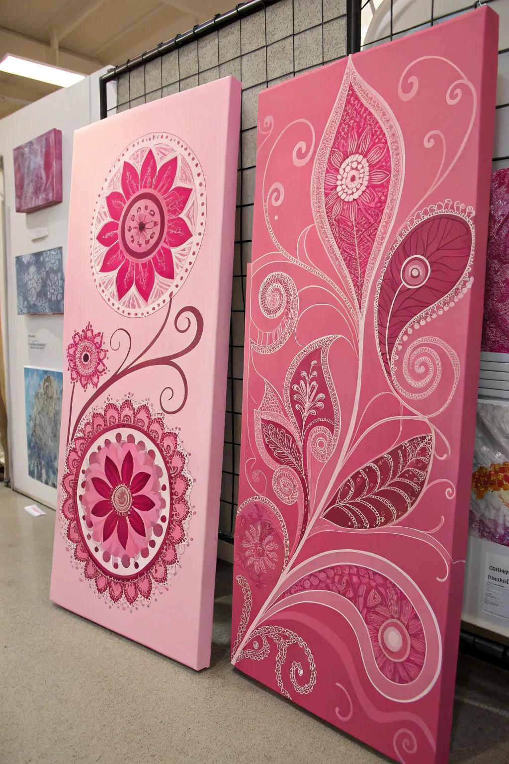 Ingenious double canvas artpieces in pink.