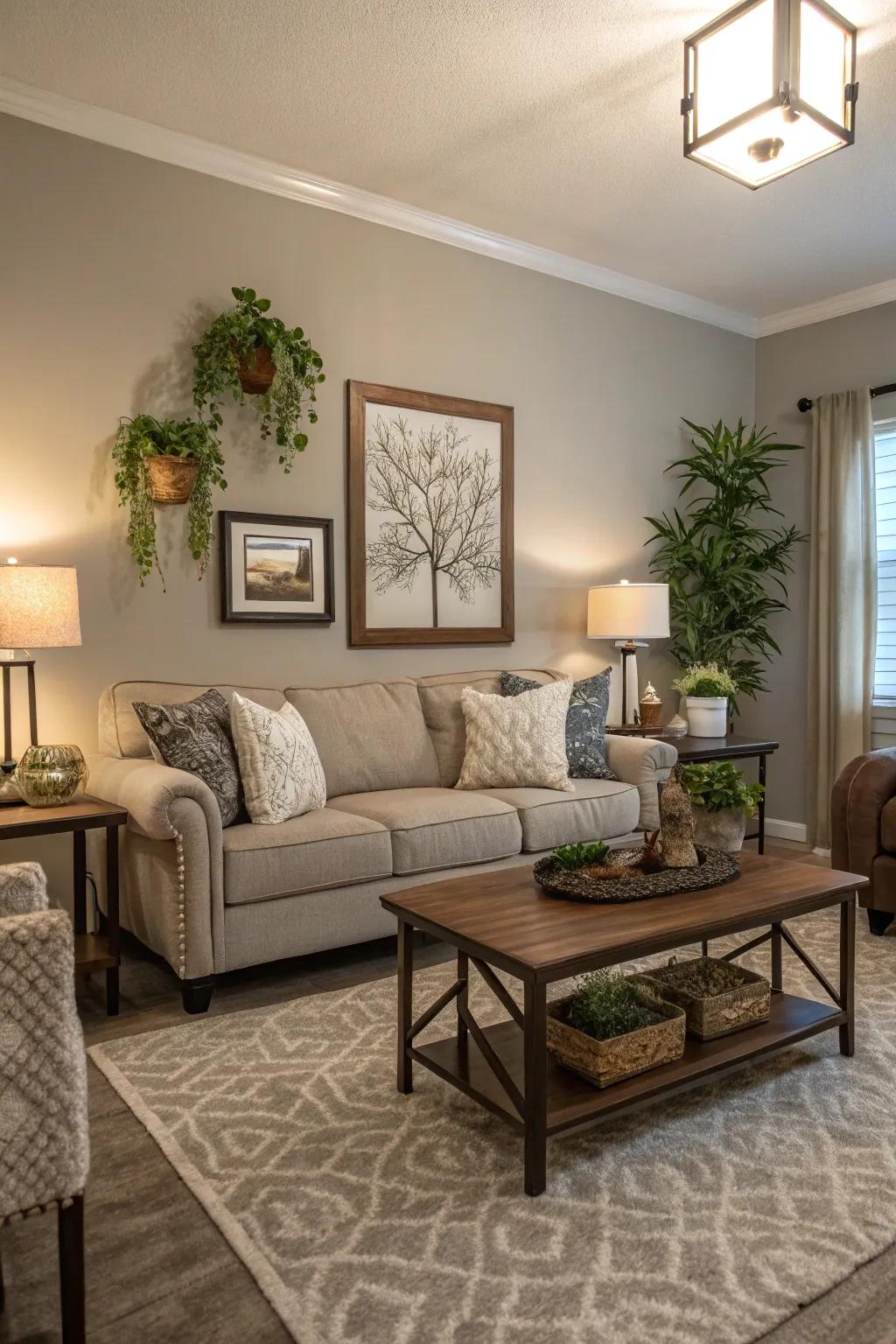 Soft Greys create a warm and inviting atmosphere.