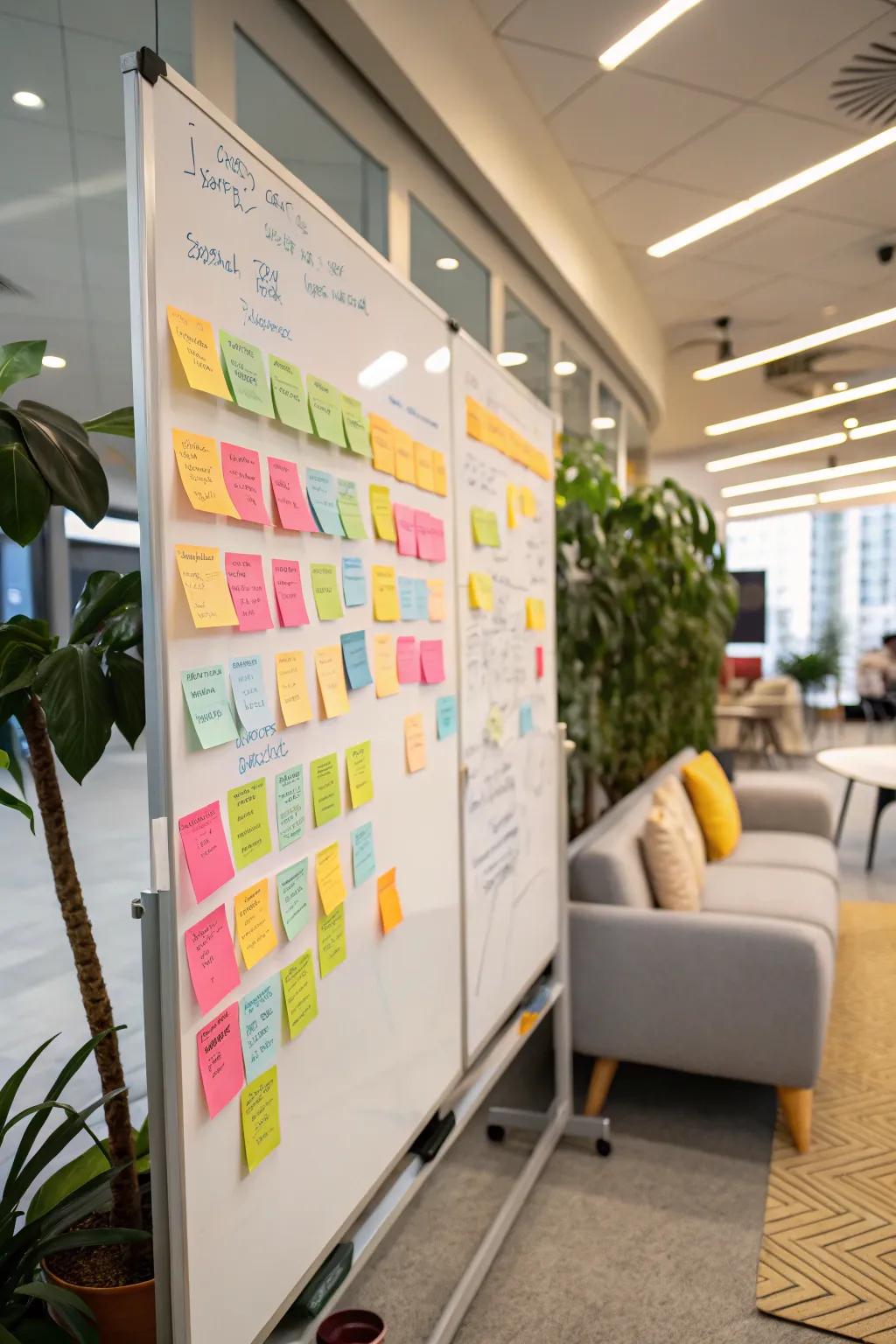 Arrange thoughts and reminders with a system using sticky notes.