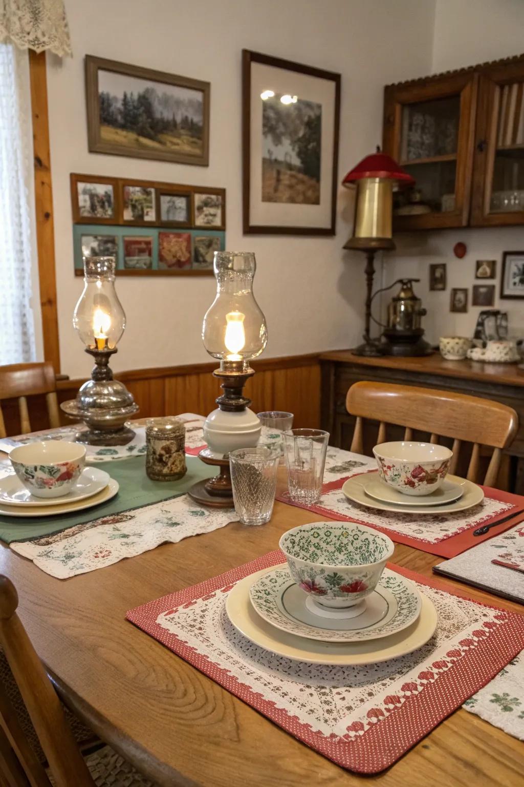 Past era impressions contribute a nostalgic allure to your dining space.