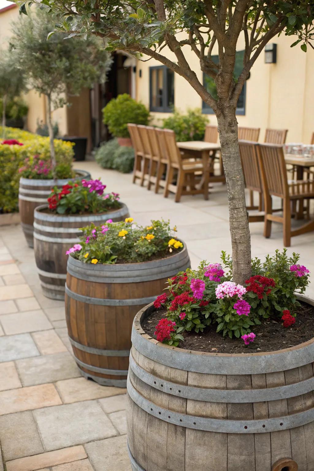 Create a focal point with reclaimed wine casks.