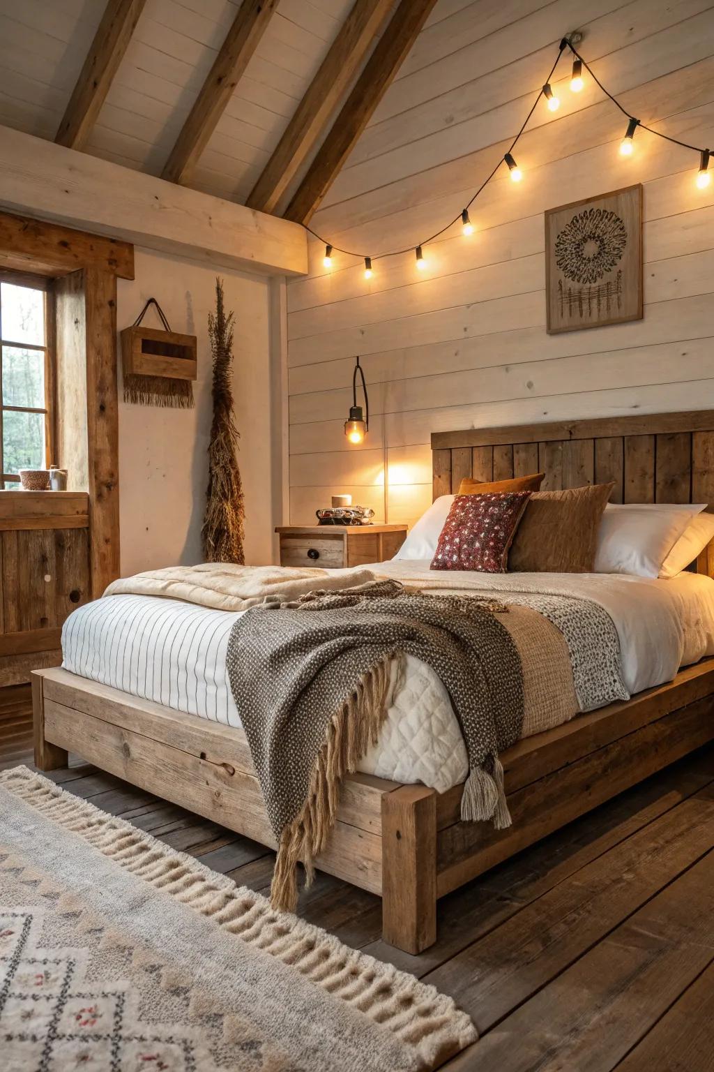 Country platform beds add a bit of organic beauty.