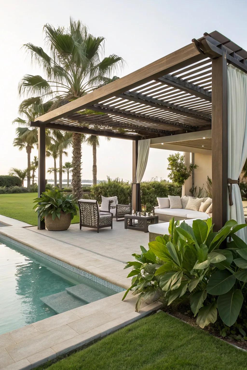 A pergola adds style and shade to your poolside retreat.