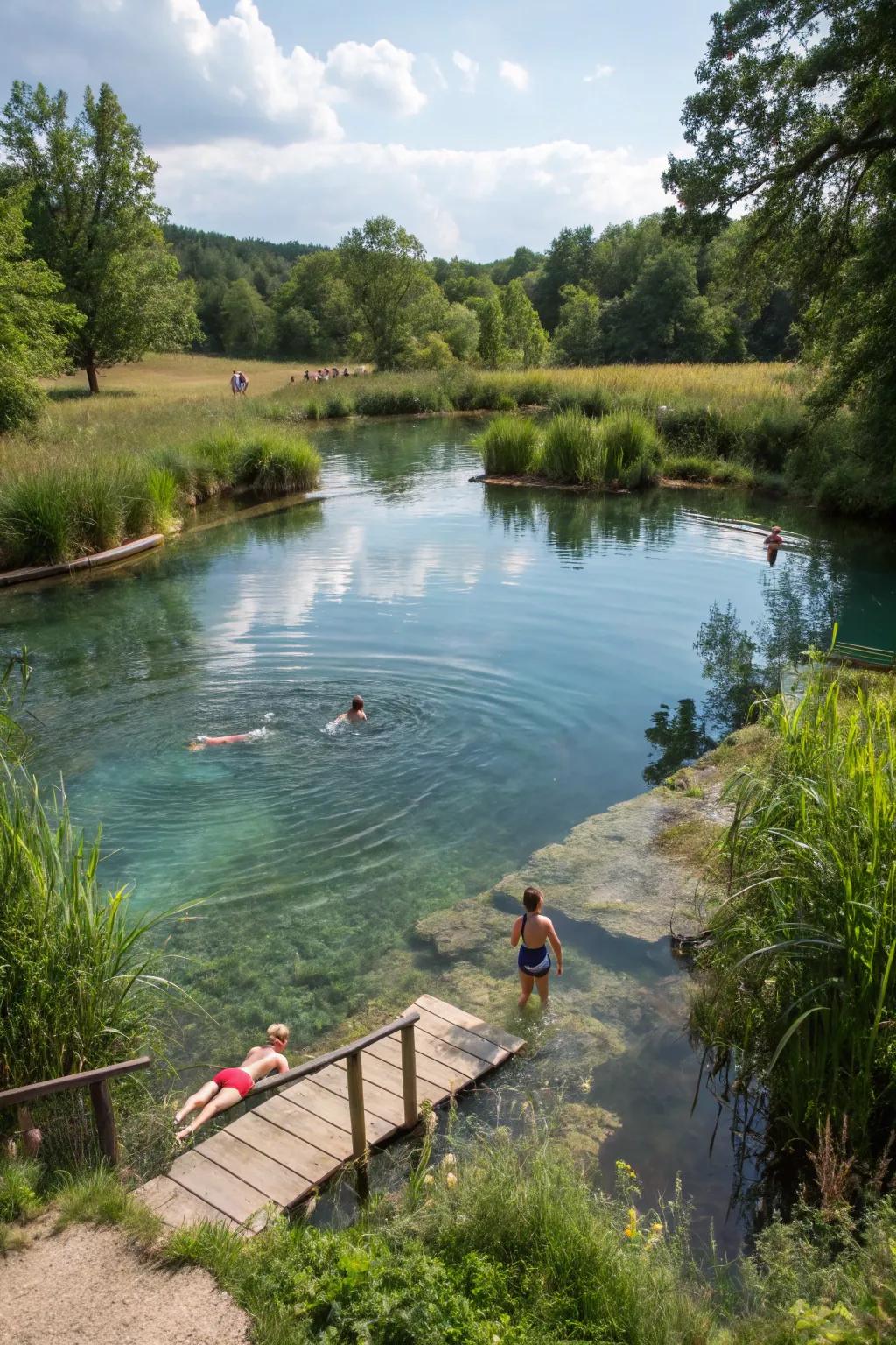 A pool pond crafted for dual purposes.