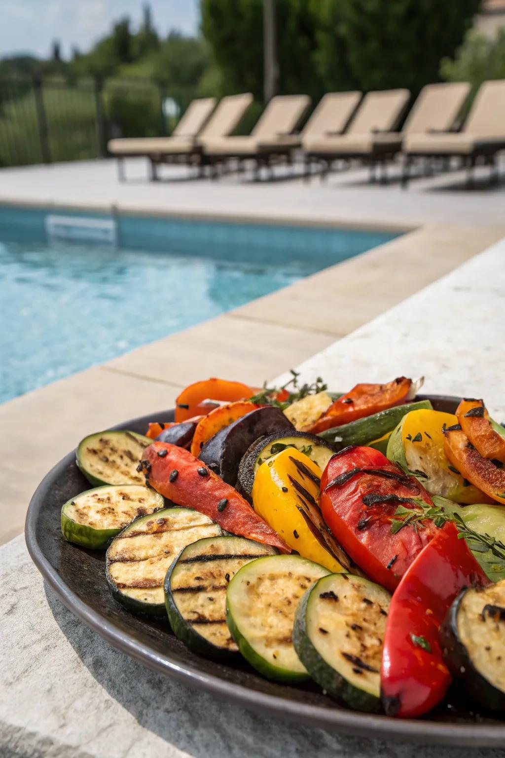 Enjoy a platter of herb-infused flame-cooked veggies.