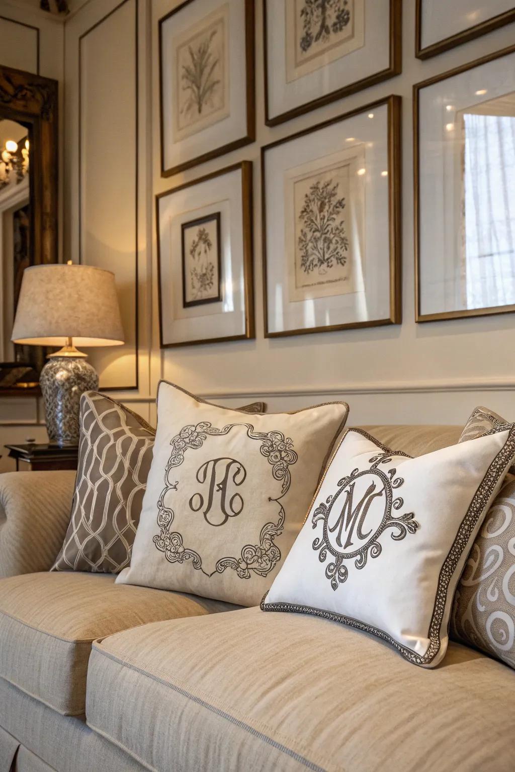 Monogrammed decor adds a customized and sophisticated touch.