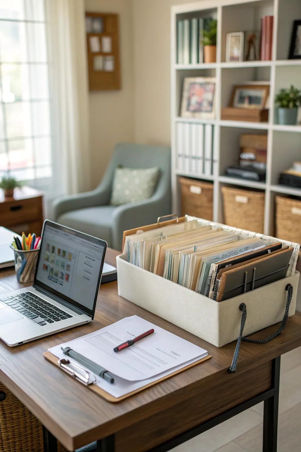 Hanging file folders for a streamlined paper storage solution.