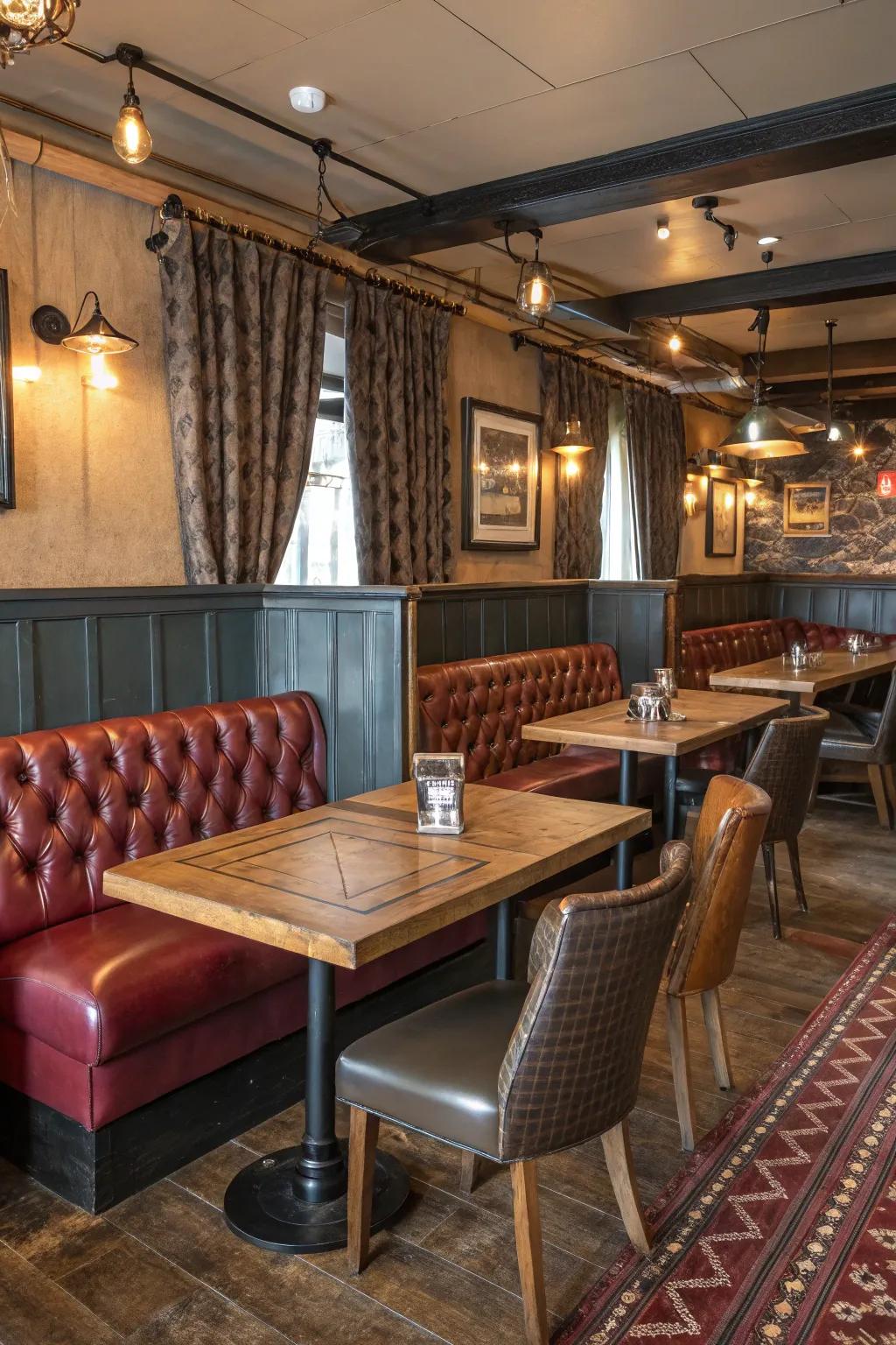 Varied substances fashion a lush and layered pub atmosphere.