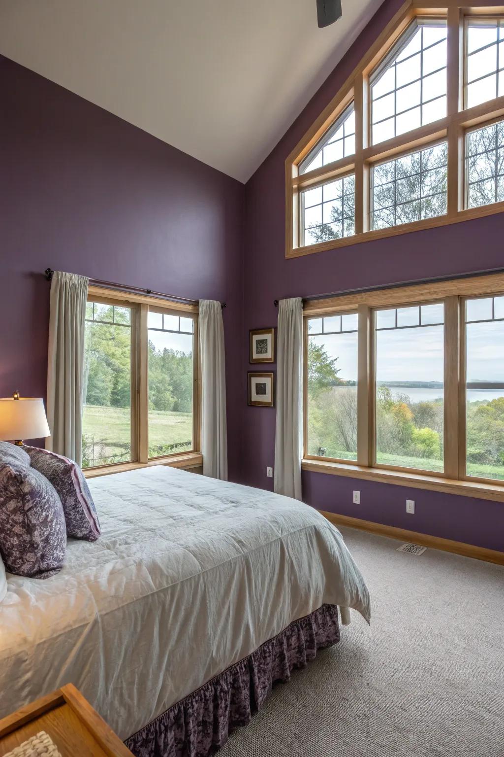 Sunlight enhancing the vibrancy of purple walls.