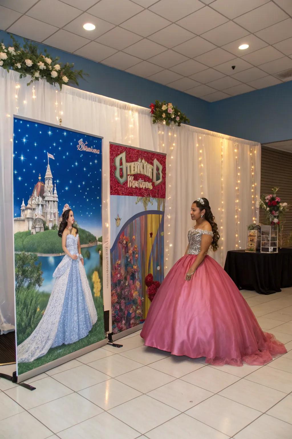 Thematic boards fashion an immersive backdrop for festivities.