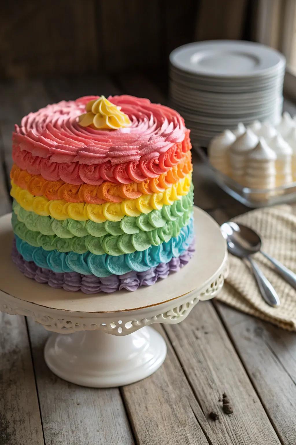 Ruffle frosting introduces dimension and enjoyment to the color spectrum confection.