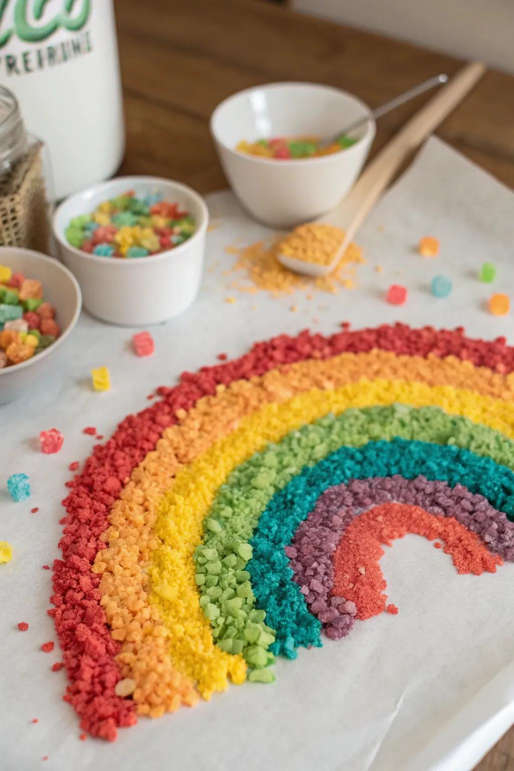 A texturally rich rainbow fashioned with mashed grain.