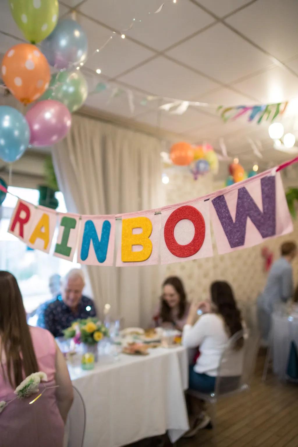 A personalized spectrum pennant extending a warm welcome to attendees at the festivity.