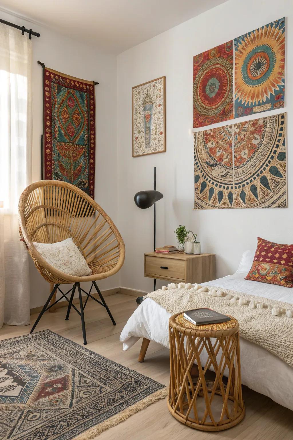 Develop a special design by mixing boho and contemporary aspects with rattan.