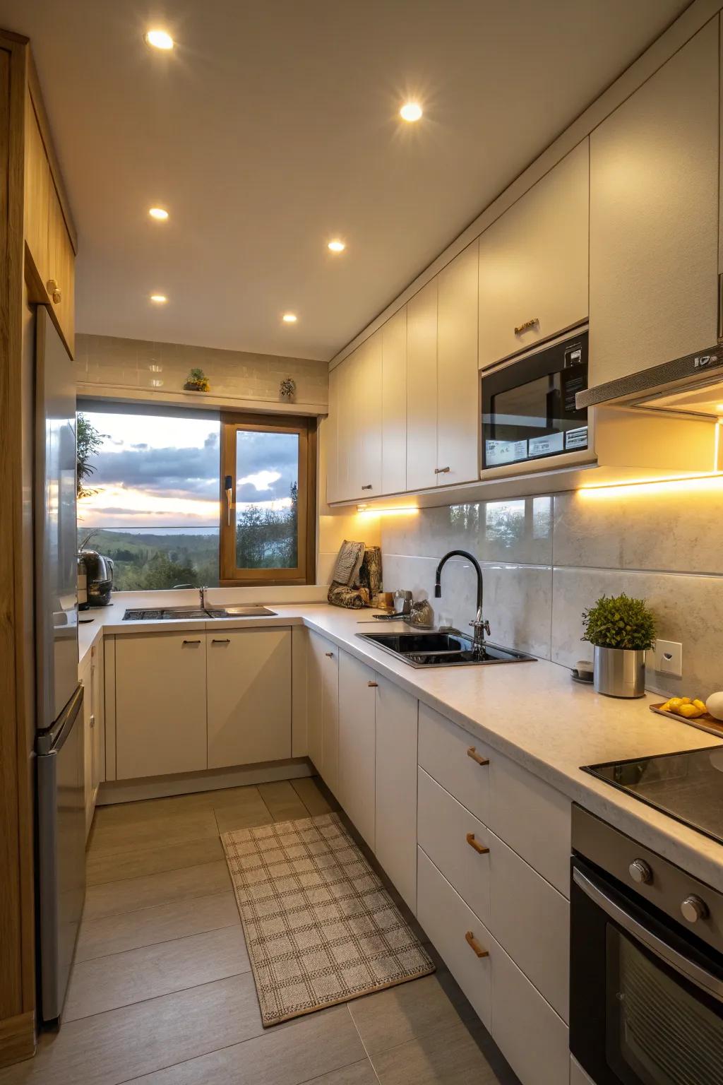 Multiple lighting types create a balanced environment.