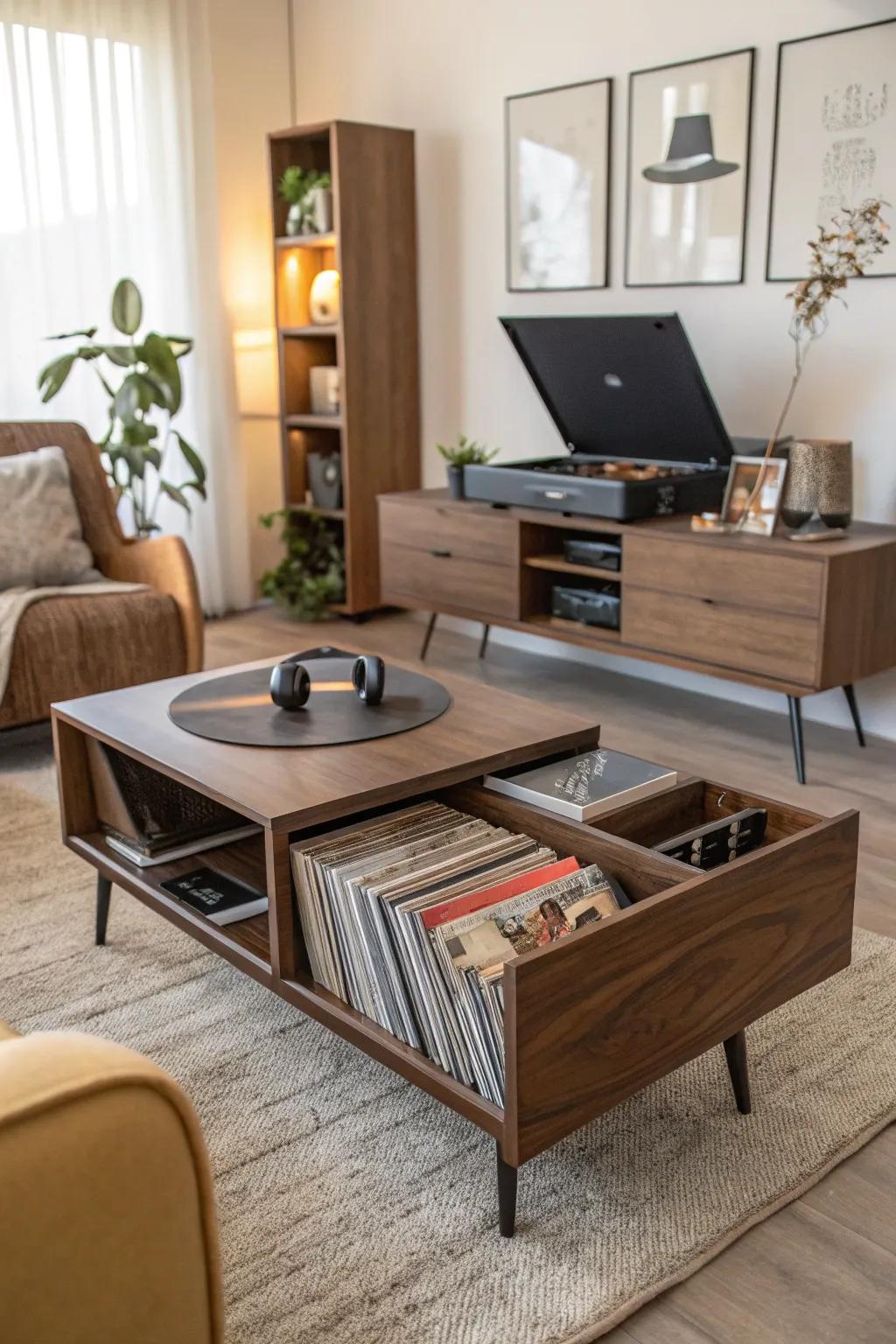 Concealed storage keeps your albums secure and your area uncluttered.