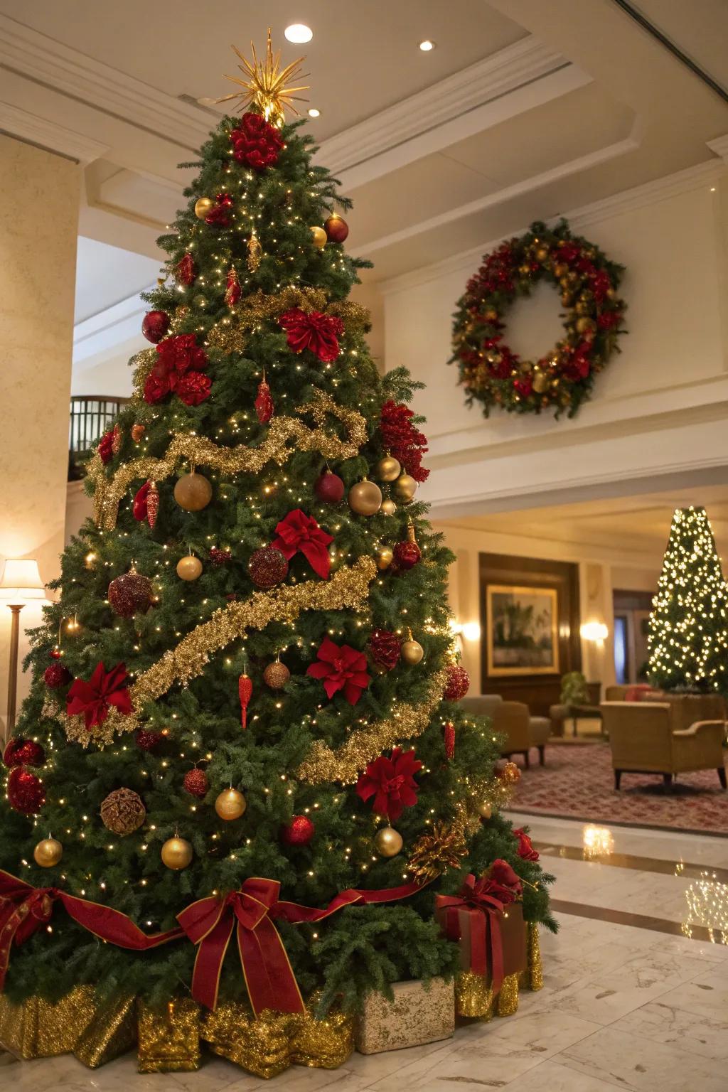 Verdure enhances the natural sensation and complements the scarlet and gold theme.
