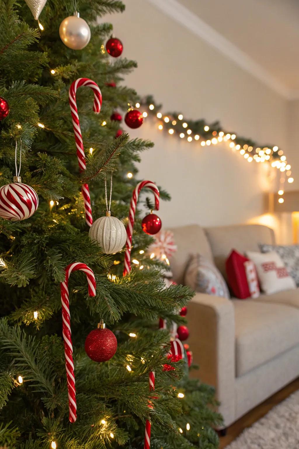 Candy canes introduce a playful, traditional touch.