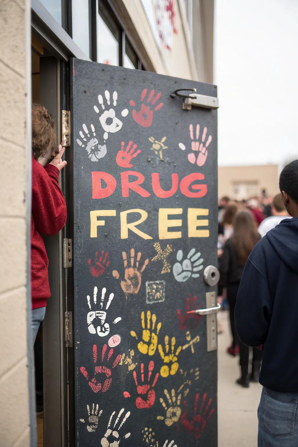 Join hands to take a strong stand against drugs with a collaborative door display.