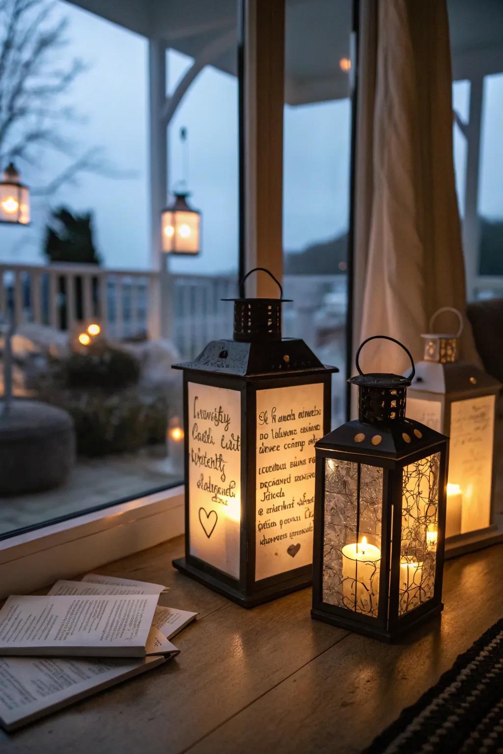 Whimsical memory lanterns with heartfelt messages.