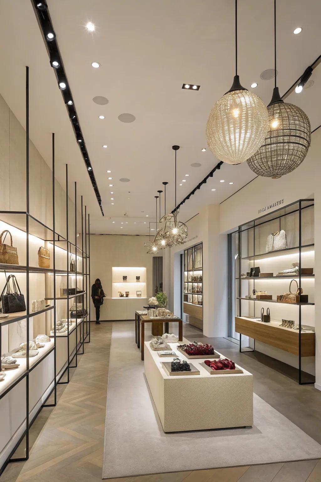 Modern lighting installations projecting a minimalist style.