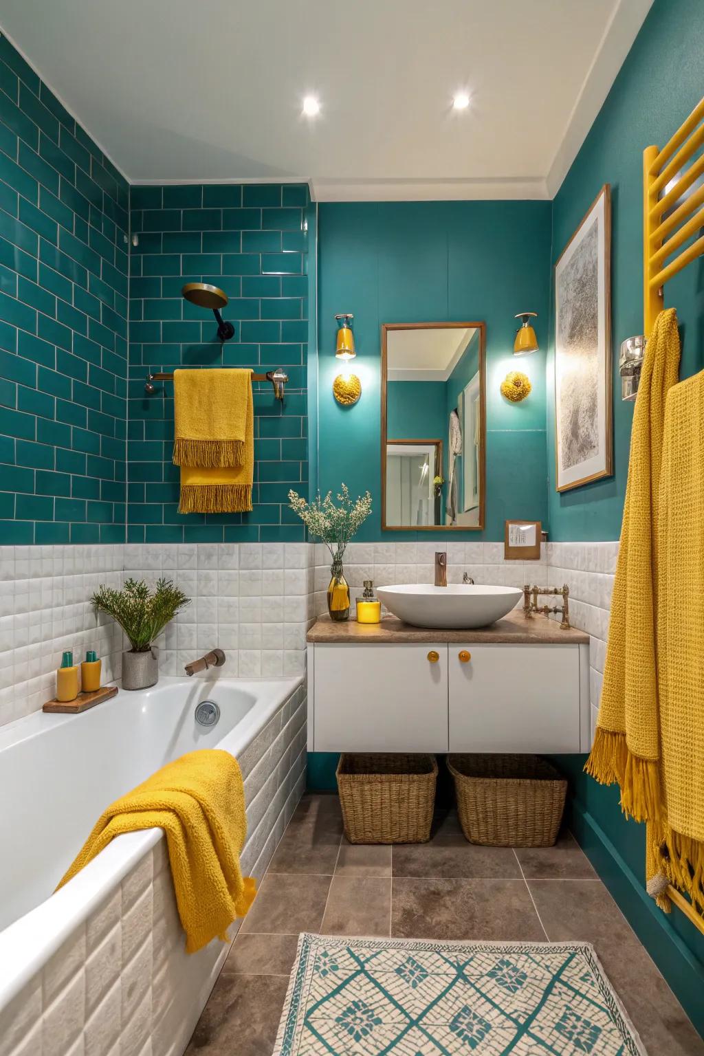Bold color palettes bring an exciting, retro vibe to your bathroom.
