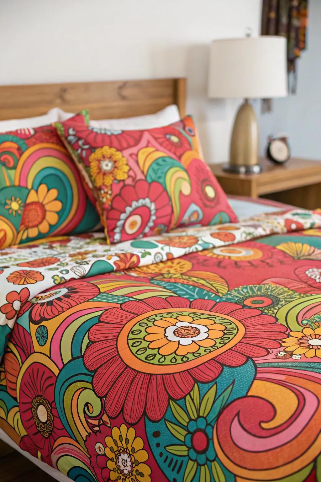 Strong bedding offers psychedelic flair.