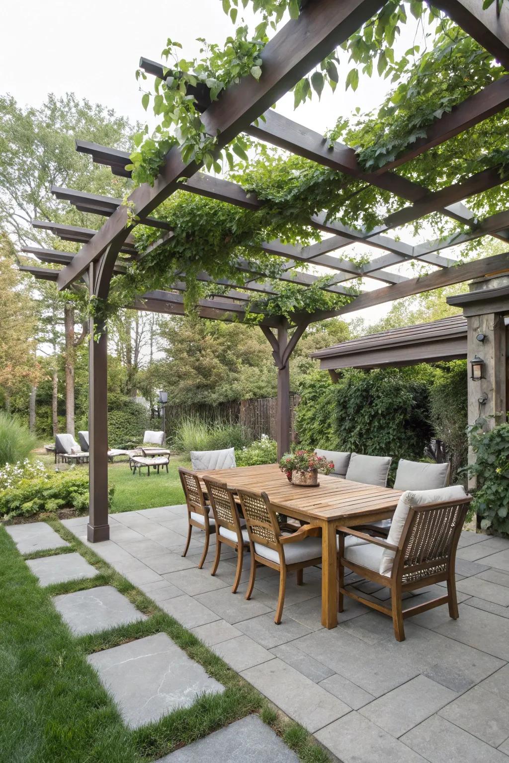 Lattice roofs offer stylish outdoor living with sun defense.
