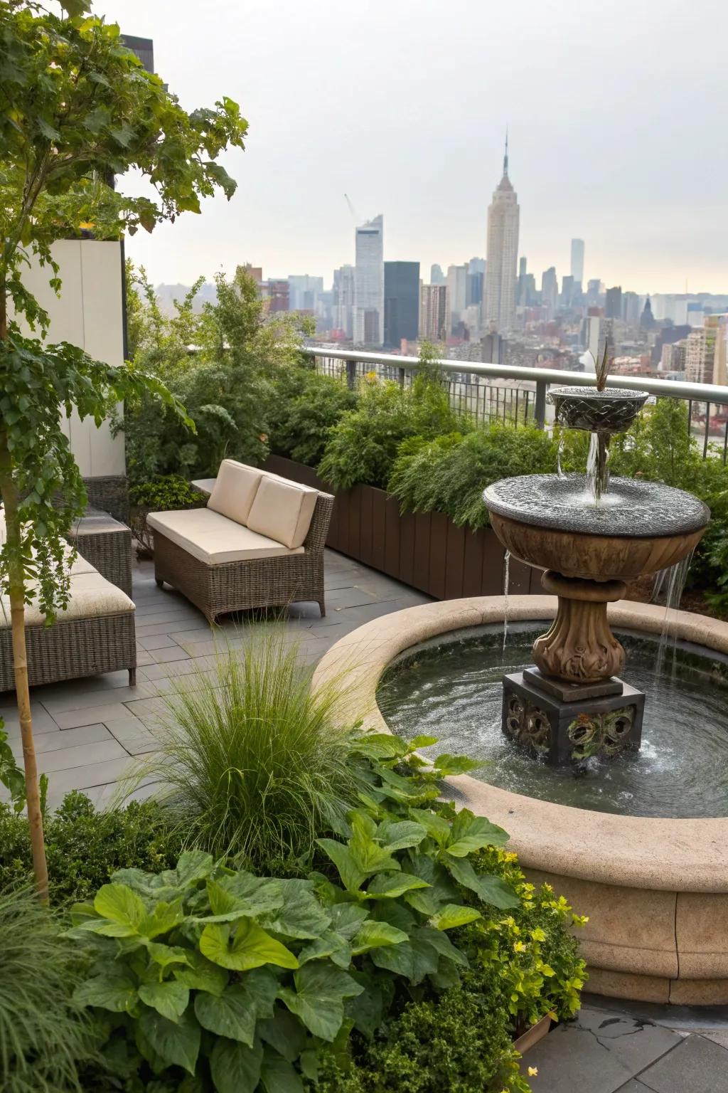 Hydration accents contribute a peaceful aspect to your rooftop.