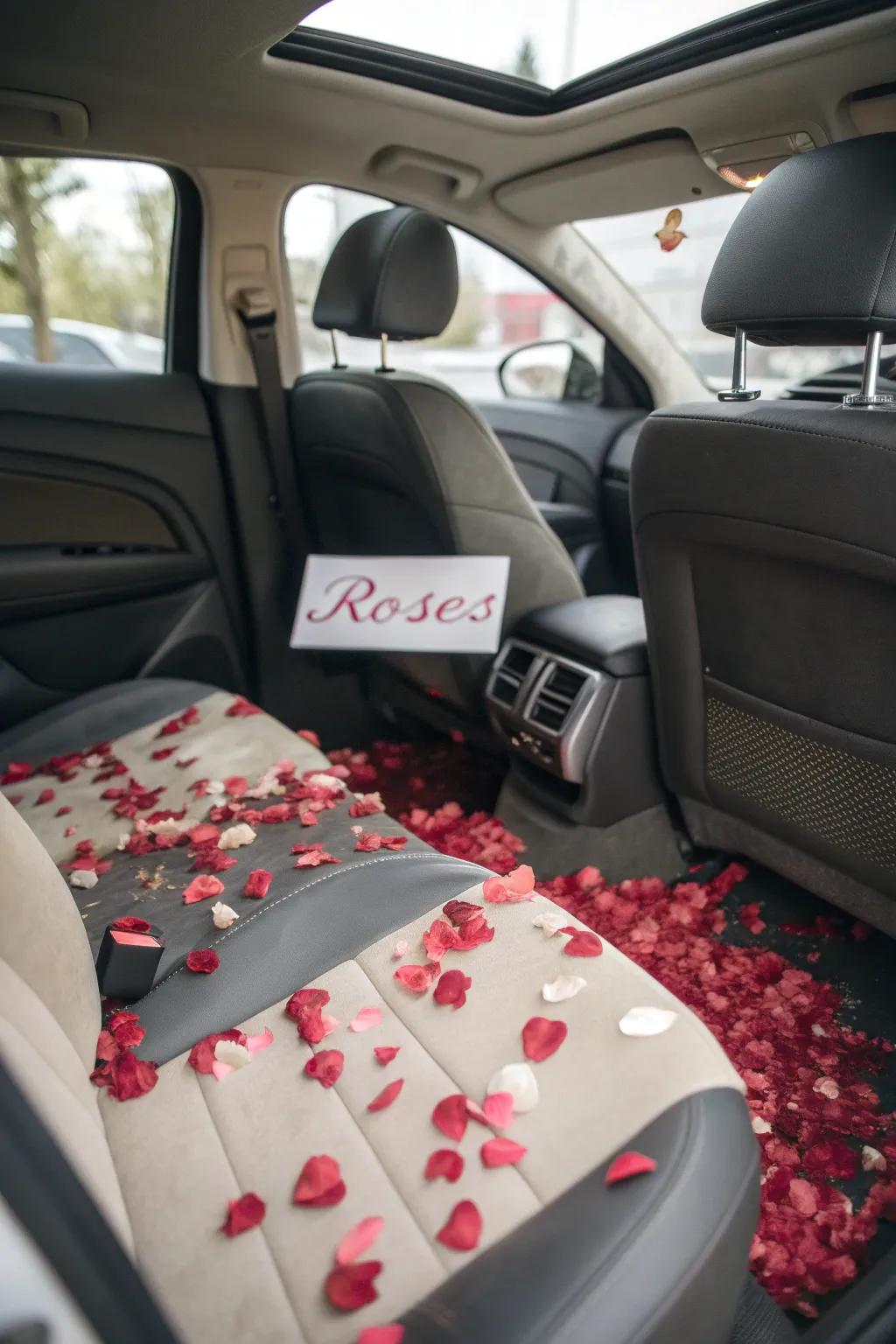 A car brimming with floral confetti as a delightful surprise