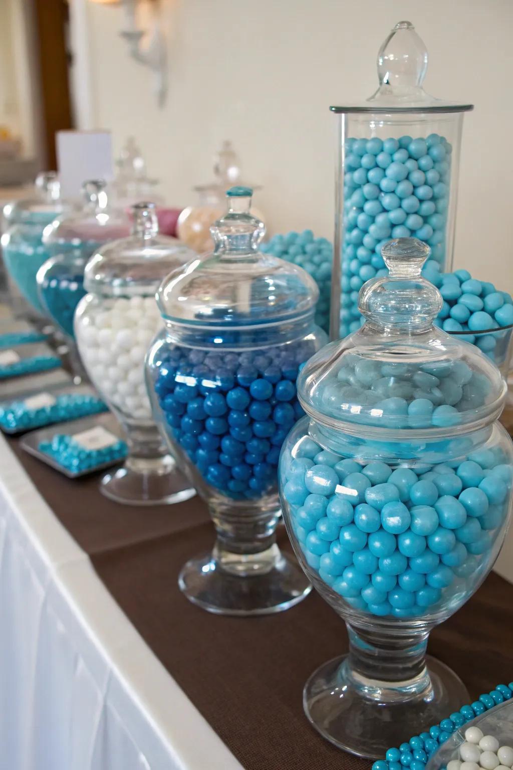 A variety of crystal containers fashioning an impressive treat display.