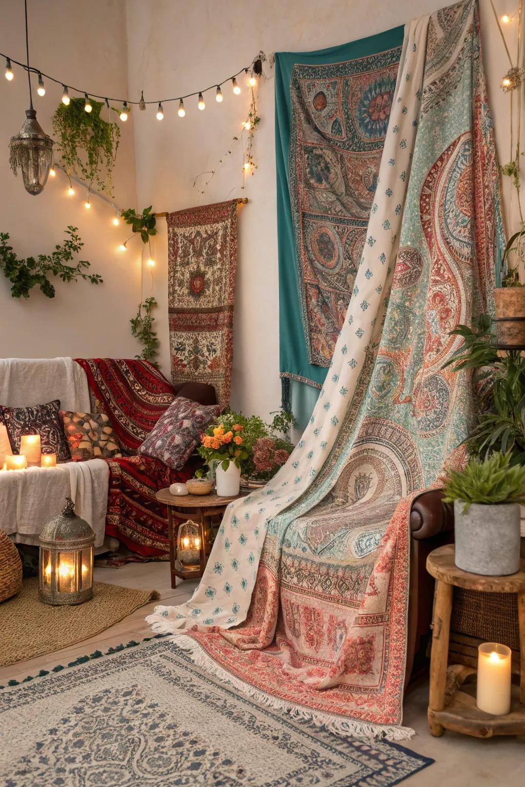 Bohemian patterns introduce a vibrant and playful touch.