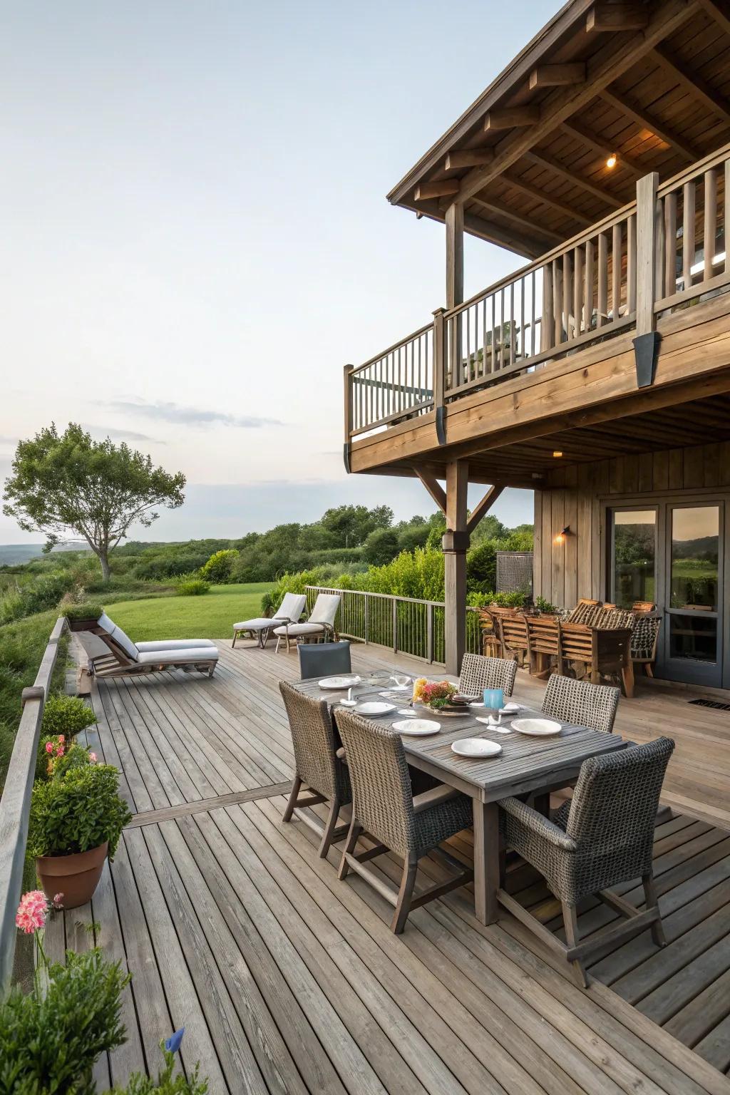 Multi-level design adds depth and versatility to this deck.