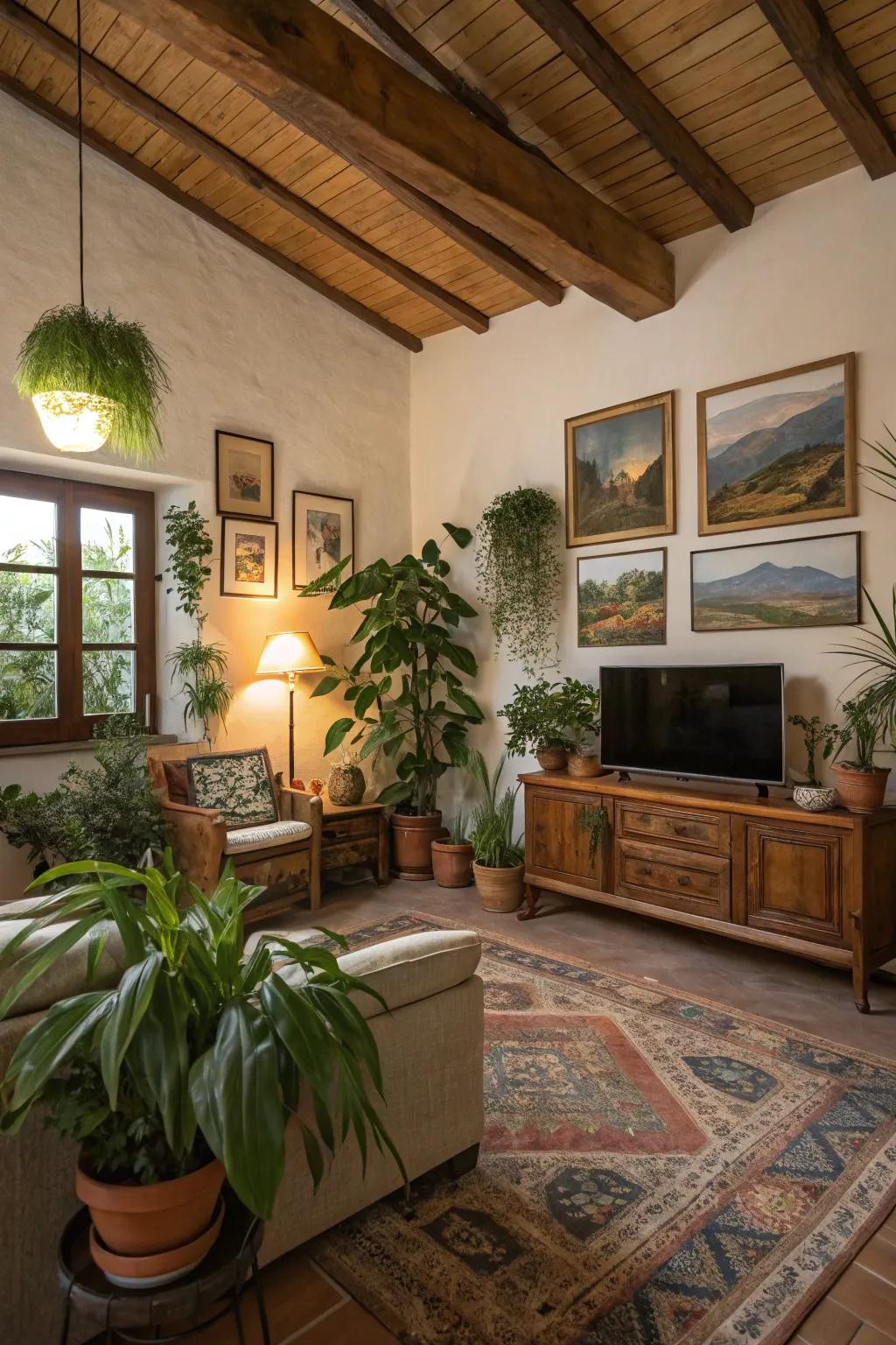 Nature-inspired elements bring a fresh vibe to the family room.