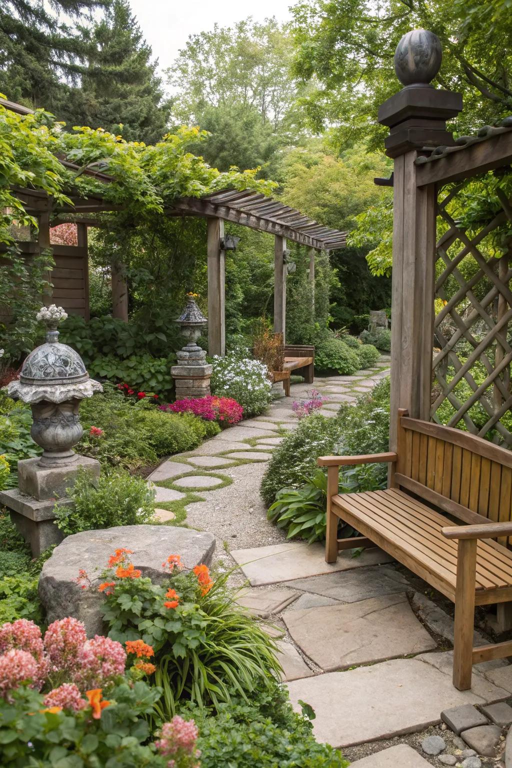 Original materials such as timber and stone accentuate this garden.