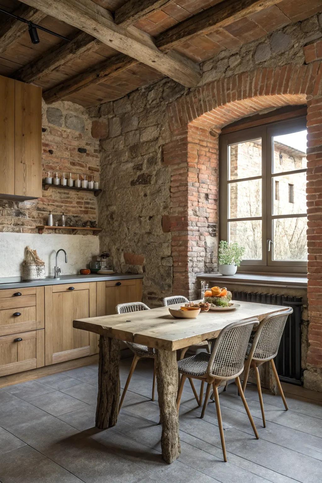 Raw textures enrich rustic kitchens with authenticity and depth.