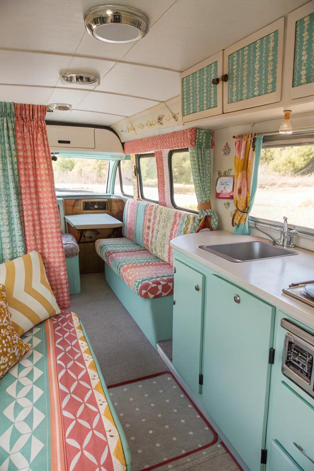 Vintage aesthetics bring a nostalgic charm to this RV.